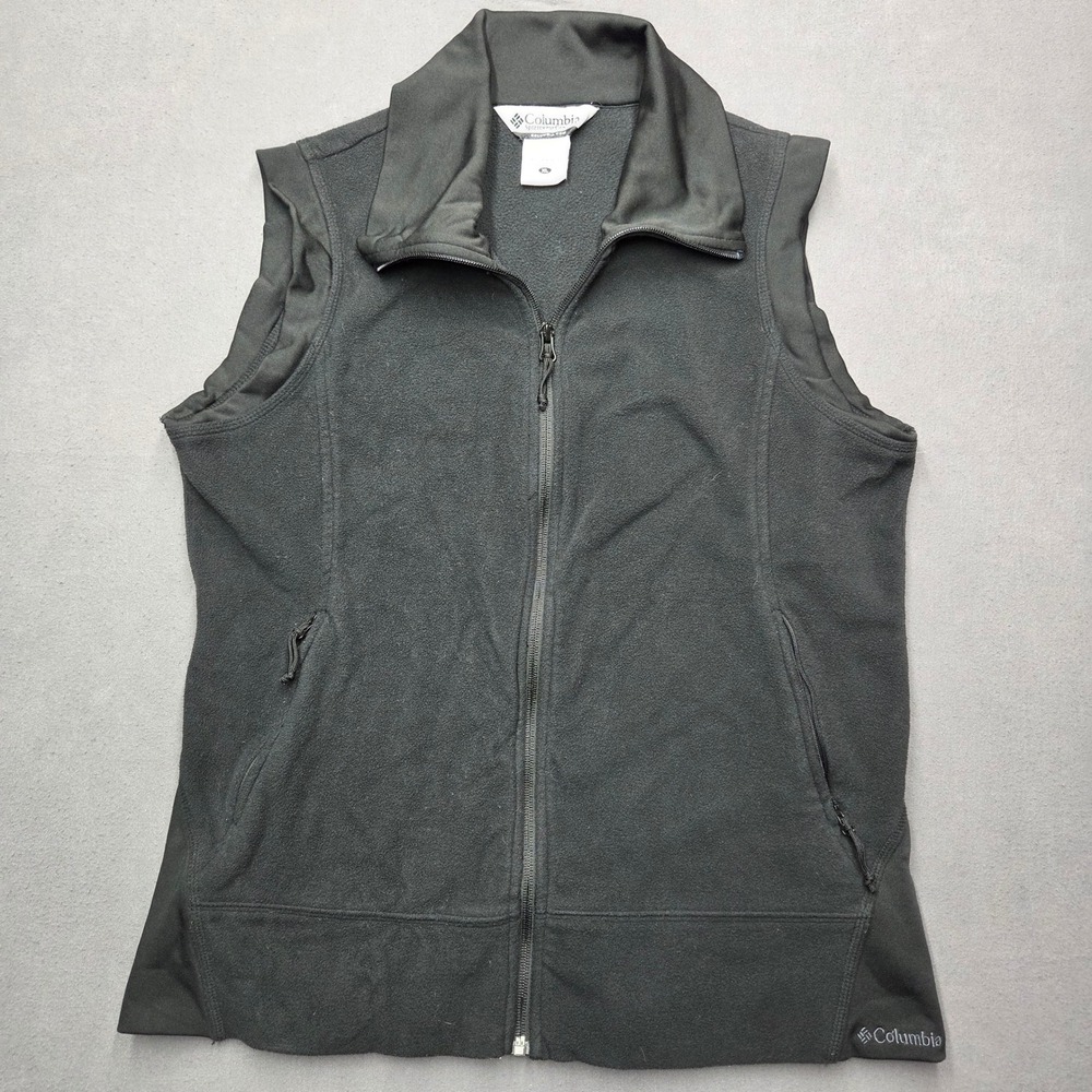 Columbia Womens XL Black Full Zip Fleece Vest Stretch Side Panels Outdoor Layer